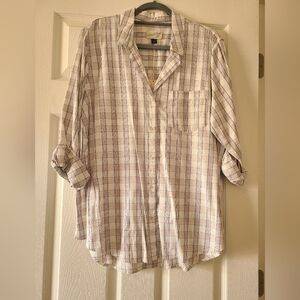 Women's Universal Thread Cream Plaid Button Down Shirt